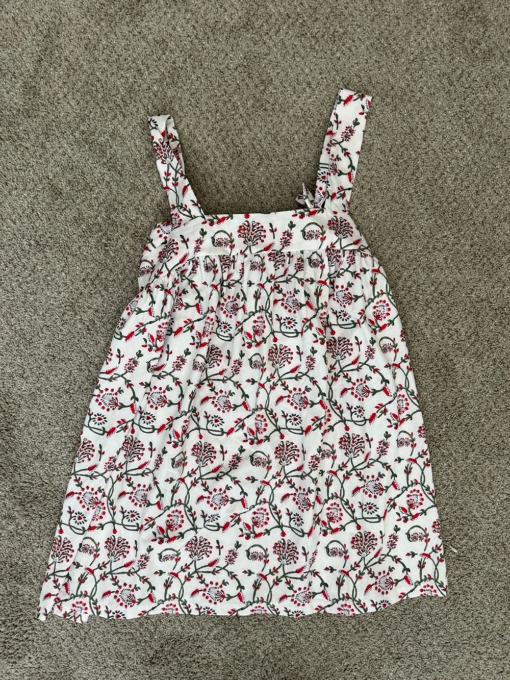 White Floral Sundress with Red & Green Print